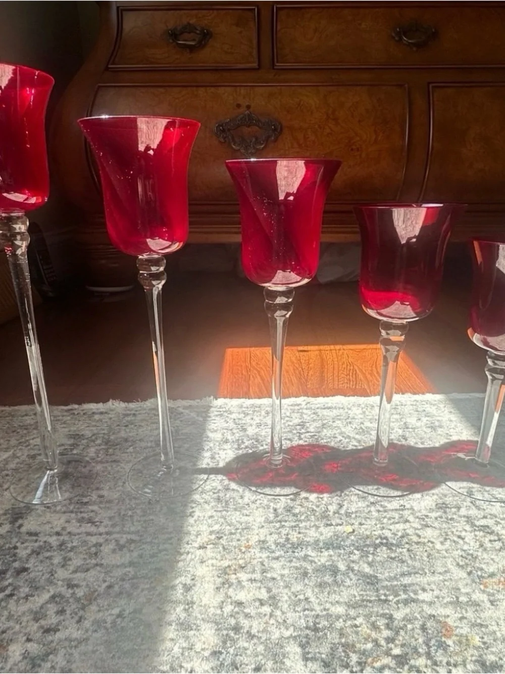 Vintage Ruby Red Glass Votive Candle Holder Set – Set of 5